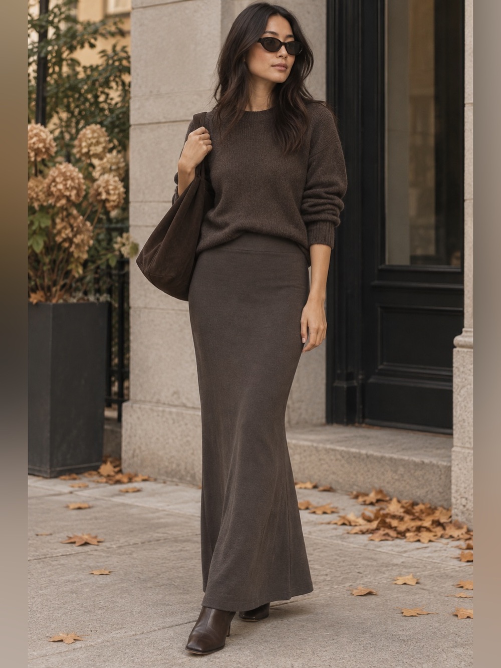 Reformation Brown Ribbed Knit Maxi Skirt